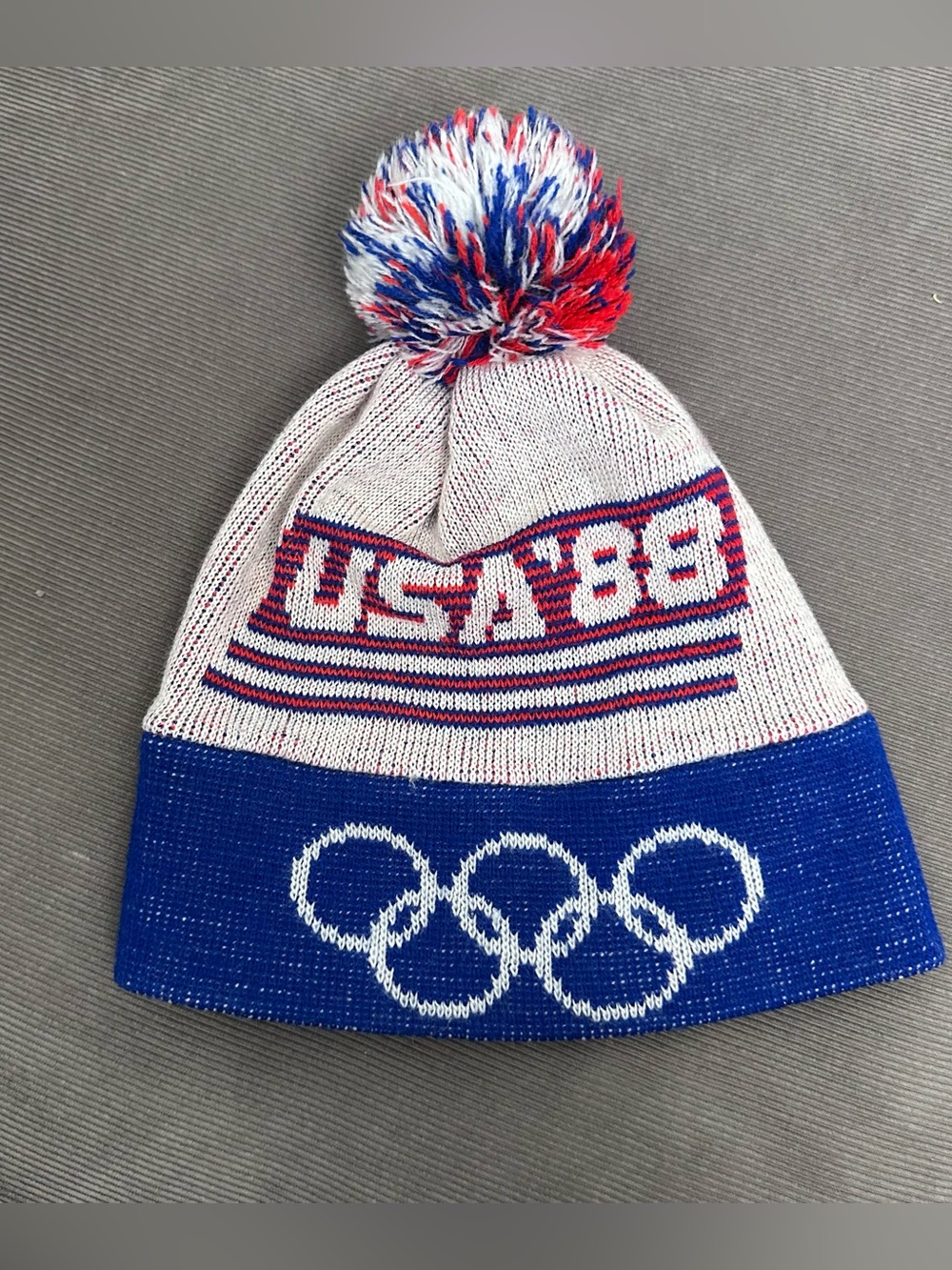 Vintage USA '88 1988 Olympics Winter Pom Pom Beanie Hat